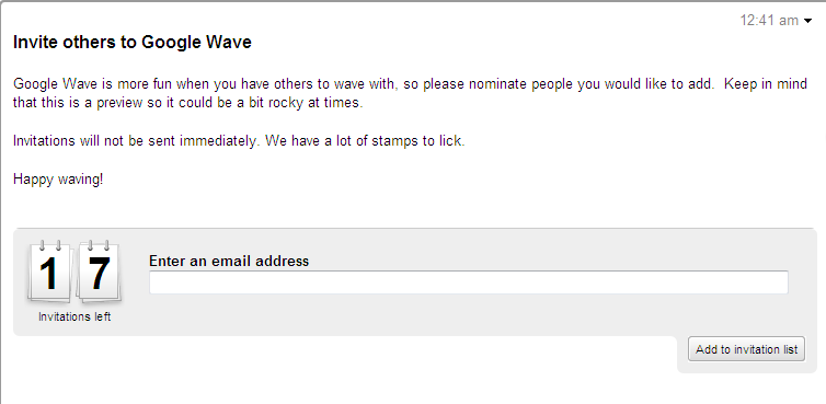 invite ของ Google wave มีอยู่ 17 อัน