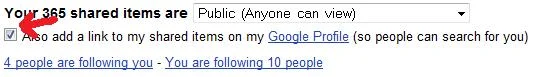 add link Also add a link to my shared items on my Google Profile (so people can search for you)