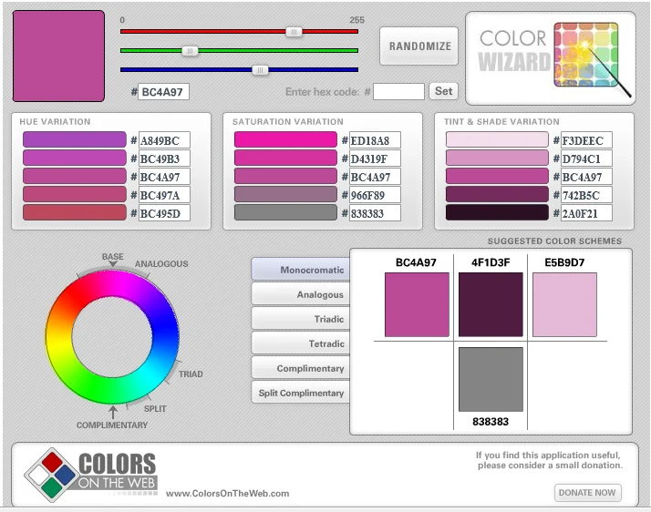 color-wizard โปรแกรมเลือกสี สำหรับเว็บไซต์