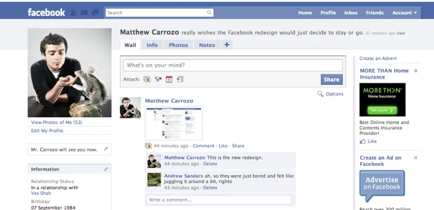 facebook-UI Fscebook ในหน้า Profile