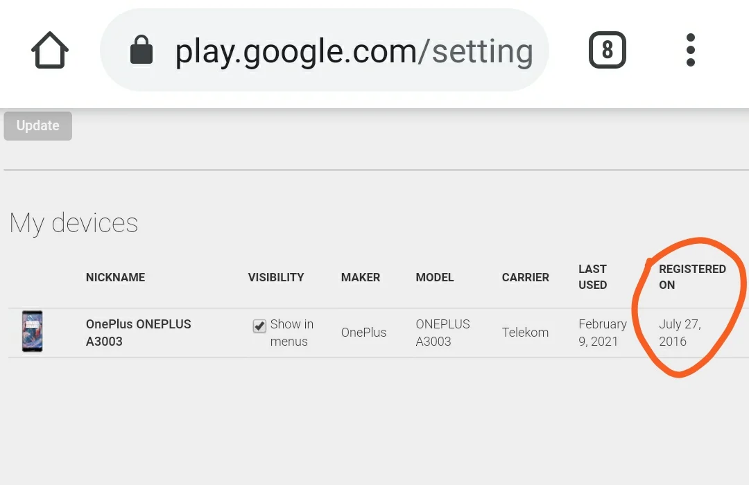 แสดงรายละเอียดอุปกรณ์ที่ใช้ Google play