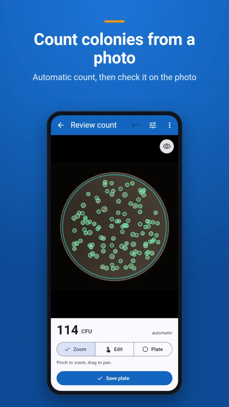 Colony Counter counting colonies from a photo